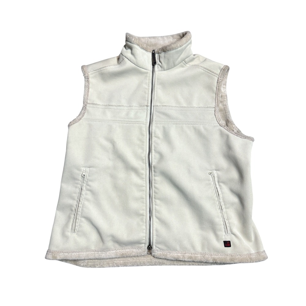 Woolrich Womens Moccasin Corduroy Faux Fur Lined Full Zip Vest Cream XL 18504